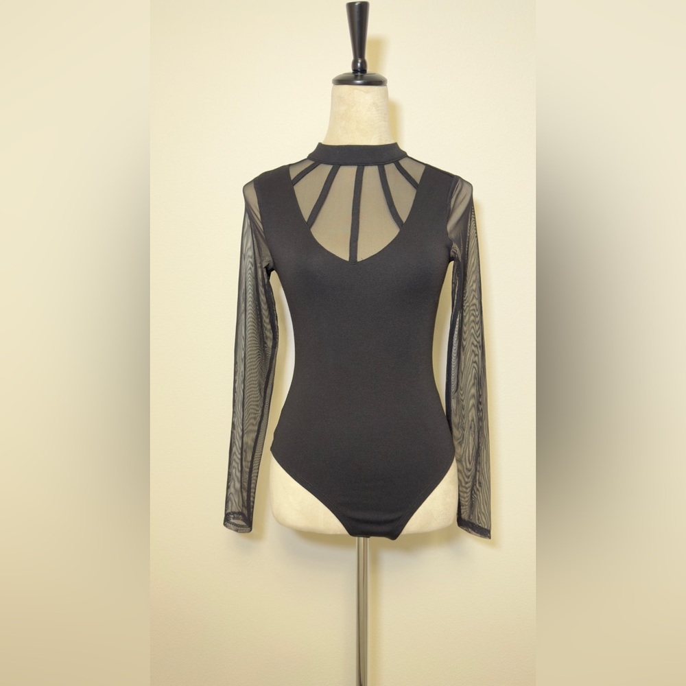 Guess Black Sheer Sleeve Bodysuit